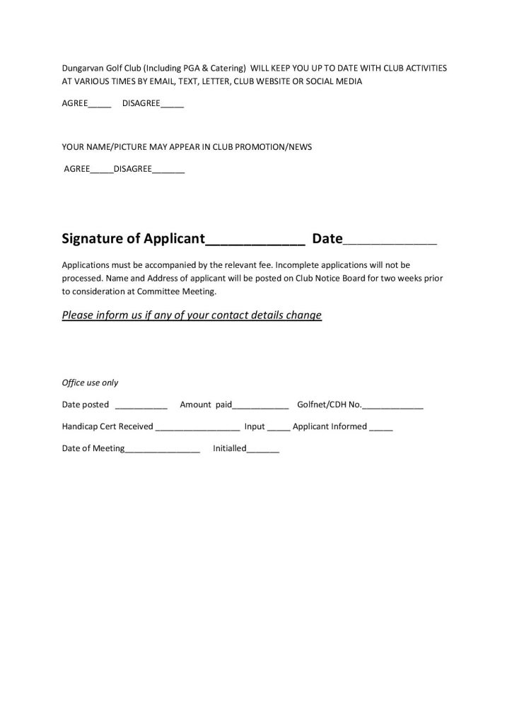 Membership Application Form - Dungarvan Golf Club Dungarvan Golf Club